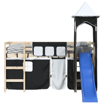 vidaXL Curtains for Loft Bed with Tower White and Black Polyester