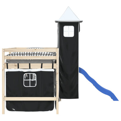 vidaXL Curtains for Loft Bed with Tower White and Black Polyester