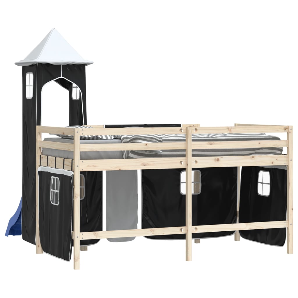 vidaXL Curtains for Loft Bed with Tower White and Black Polyester