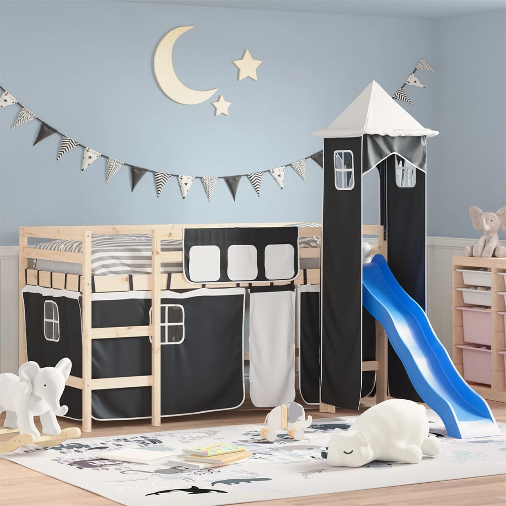 vidaXL Curtains for Loft Bed with Tower White and Black Polyester
