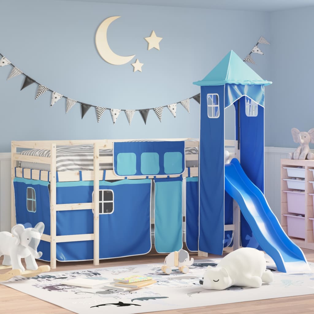 vidaXL Curtains for Loft Bed with Tower Blue Polyester