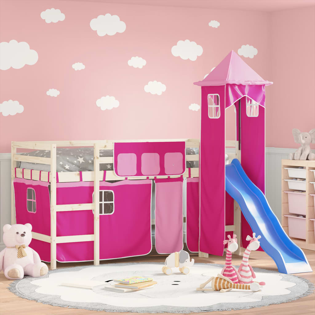 vidaXL Curtains for Loft Bed with Tower Pink Polyester