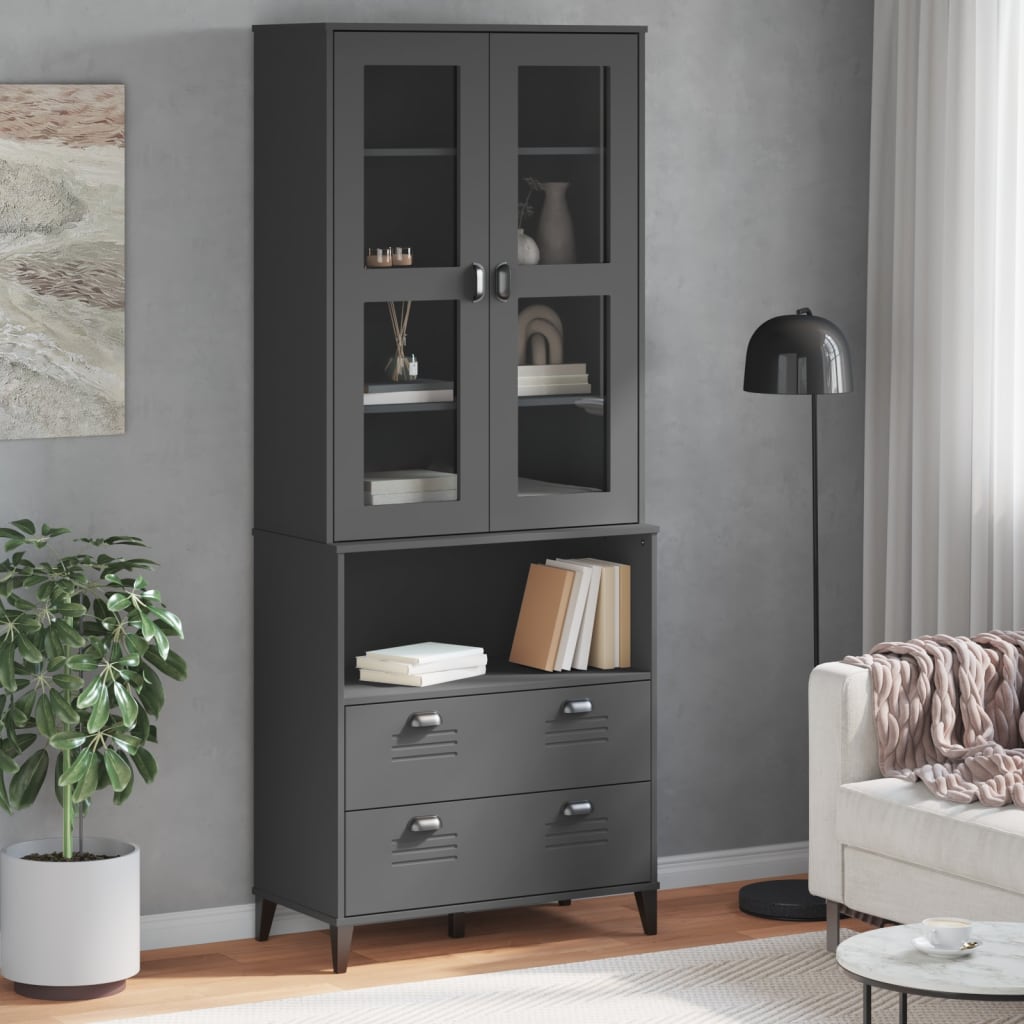 vidaXL Highboard "VIKEN" Anthracite Grey 80x40x200 cm Solid Wood Pine