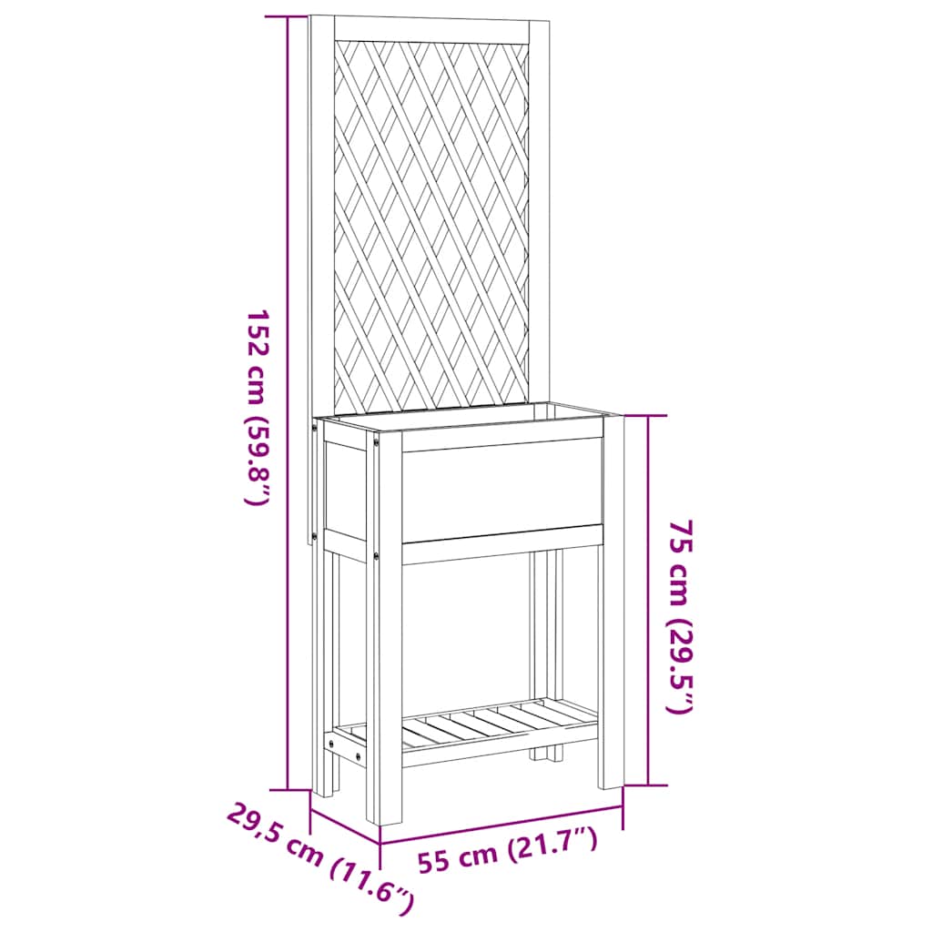 vidaXL Planter with Trellis and Shelf 55x29.5x152 cm Solid Wood Acacia
