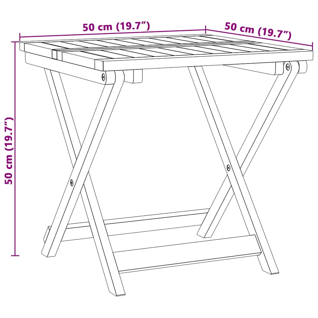 vidaXL Folding Garden Table 50x50x50 cm Solid Wood Acacia