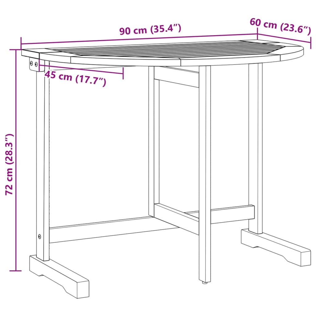vidaXL Folding Balcony Table 90x60x72 cm Solid Wood Acacia