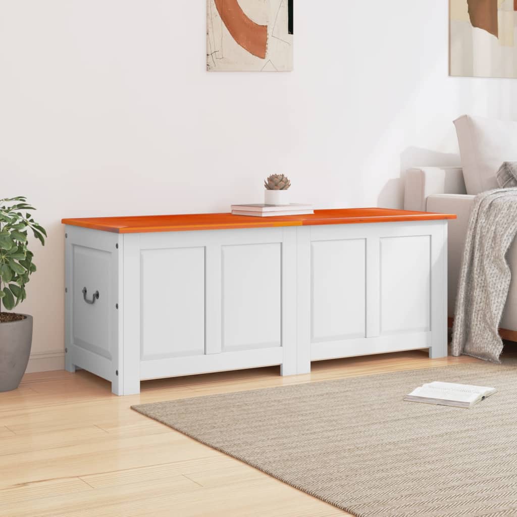 vidaXL Storage Chest with Lid Brown and White Solid Wood Acacia