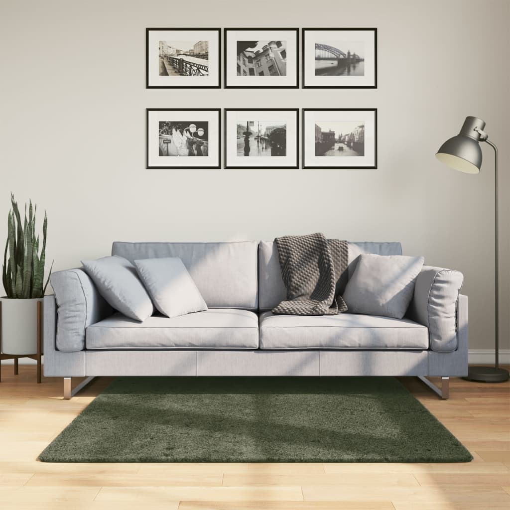 vidaXL Rug HUARTE Short Pile Soft and Washable Forest Green 120x120 cm