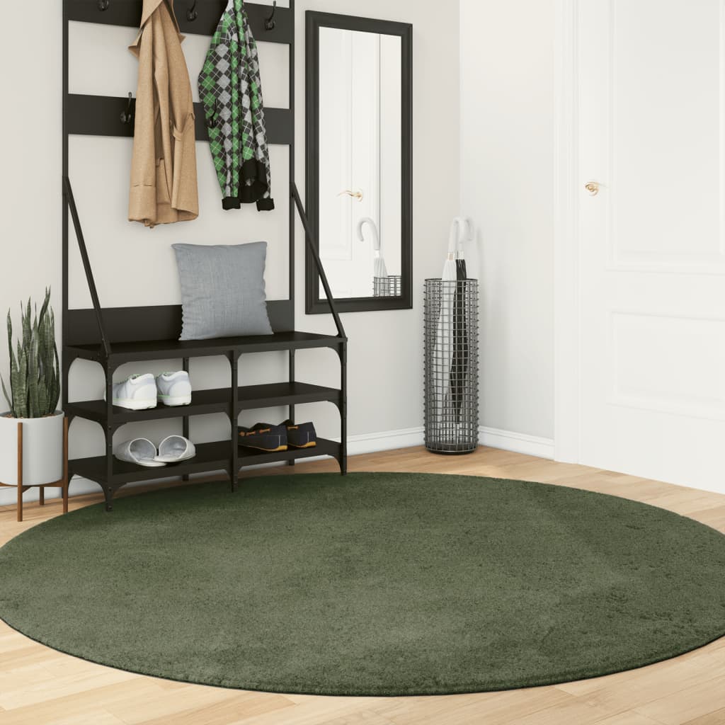 vidaXL Rug HUARTE Short Pile Soft and Washable Forest Green Ø 200 cm
