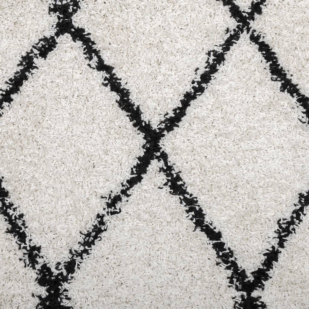 vidaXL Shaggy Rug PAMPLONA High Pile Modern Cream and Black Ø 80 cm