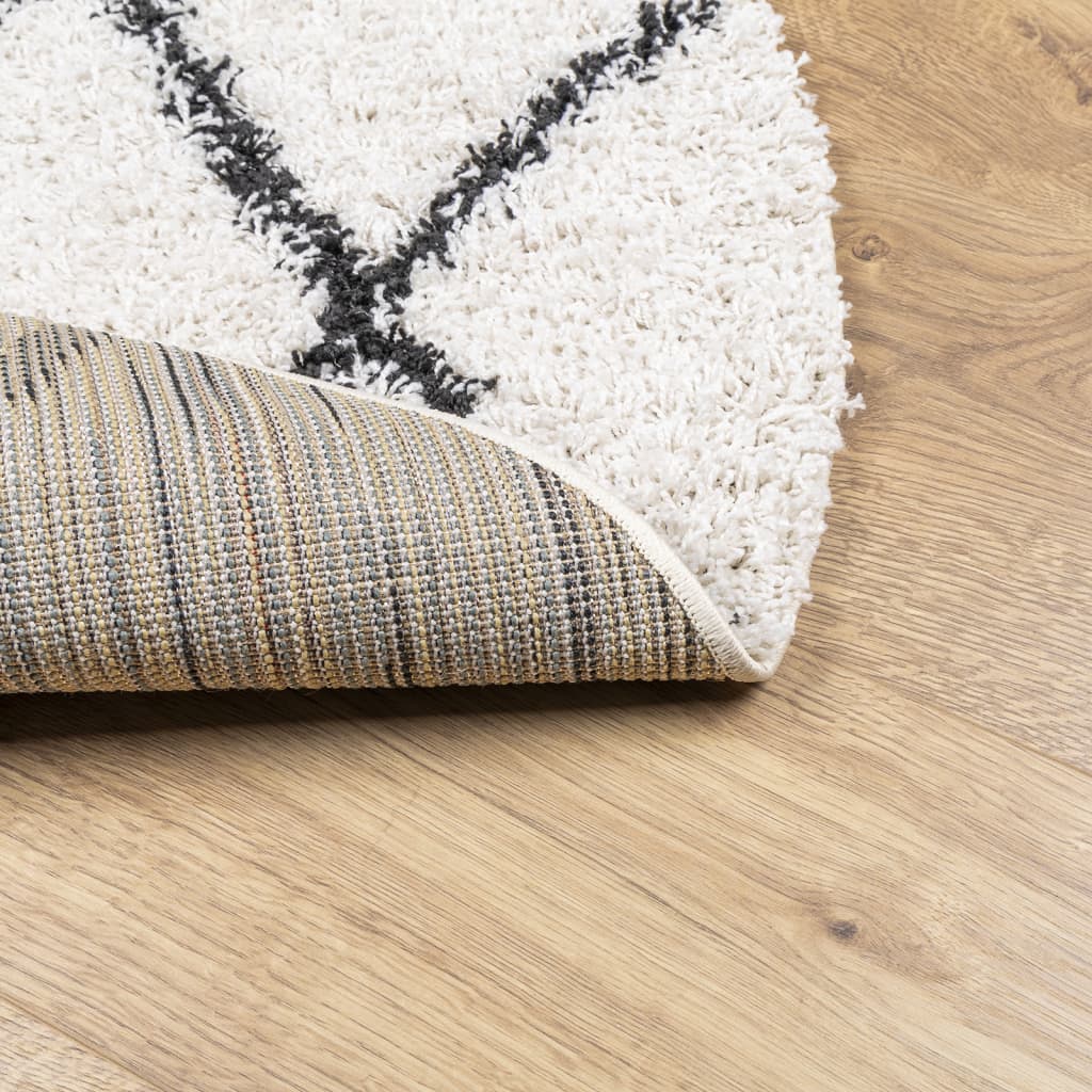 vidaXL Shaggy Rug PAMPLONA High Pile Modern Cream and Black Ø 100 cm