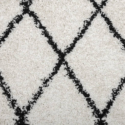 vidaXL Shaggy Rug PAMPLONA High Pile Modern Cream and Black Ø 100 cm