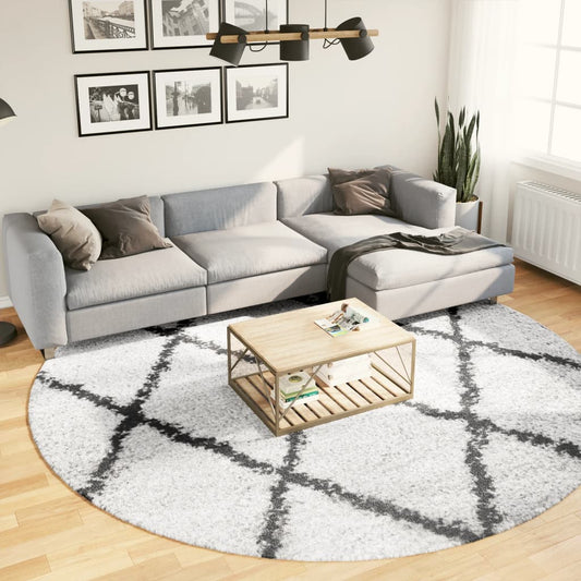 vidaXL Shaggy Rug PAMPLONA High Pile Modern Cream and Black Ø 280 cm