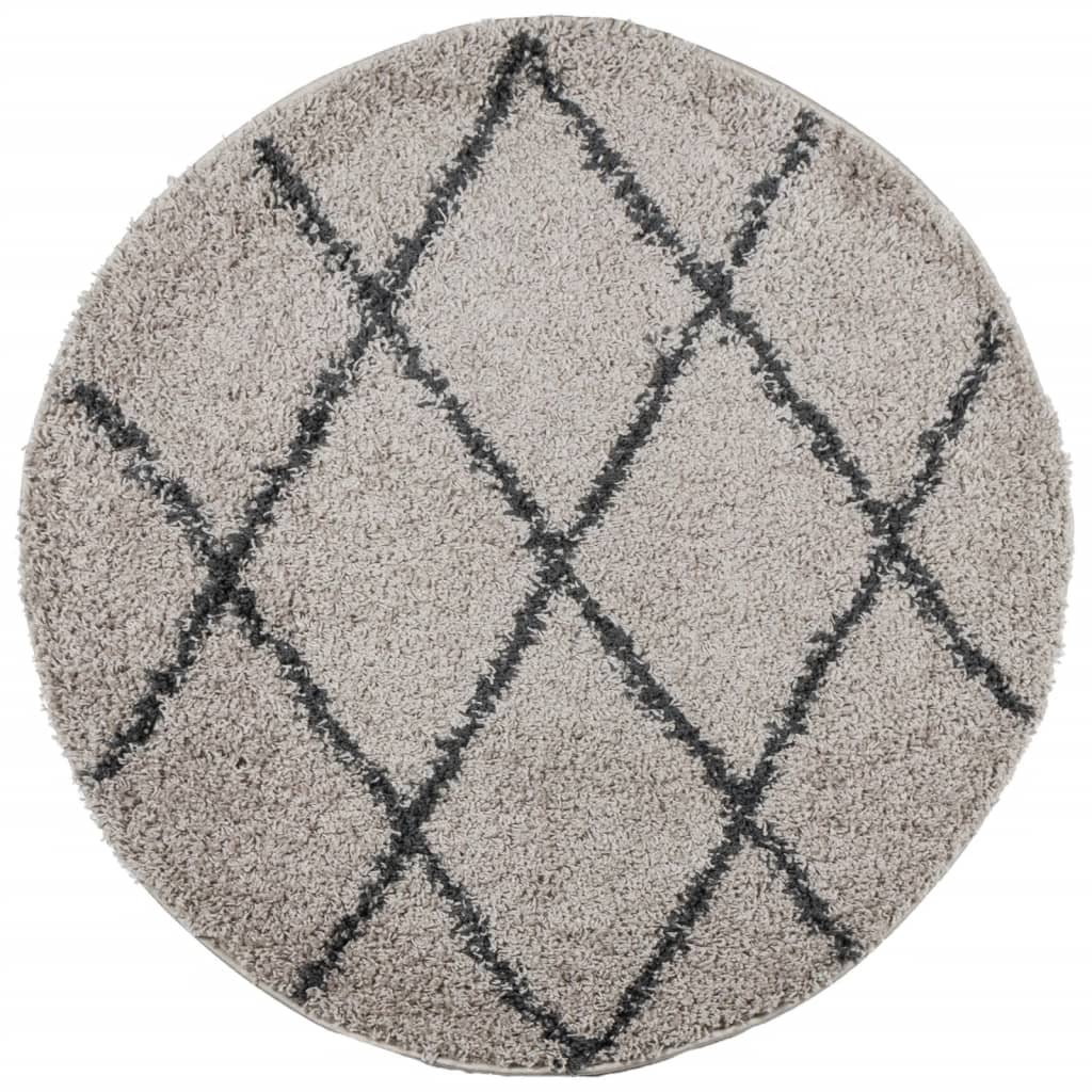 vidaXL Shaggy Rug PAMPLONA High Pile Modern Beige&Anthracite Ø 100 cm