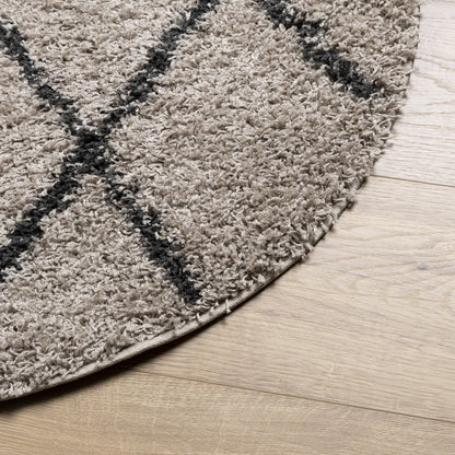 vidaXL Shaggy Rug PAMPLONA High Pile Modern Beige&Anthracite Ø 100 cm