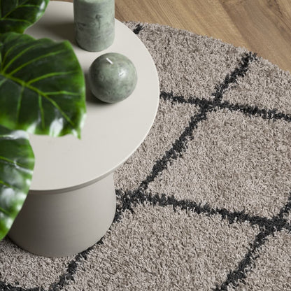 vidaXL Shaggy Rug PAMPLONA High Pile Modern Beige&Anthracite Ø 100 cm