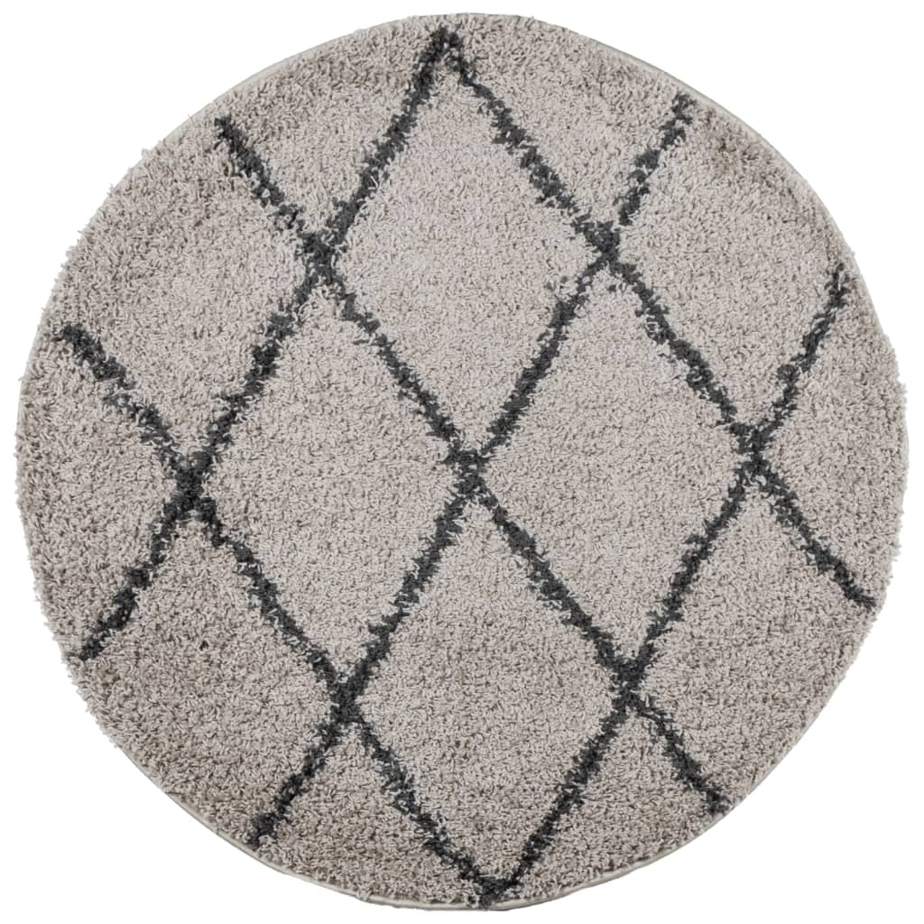 vidaXL Shaggy Rug PAMPLONA High Pile Modern Beige and Anthracite Ø 120 cm