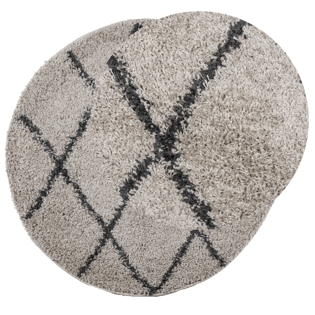 vidaXL Shaggy Rug PAMPLONA High Pile Modern Beige and Anthracite Ø 120 cm