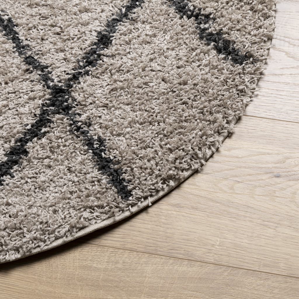 vidaXL Shaggy Rug PAMPLONA High Pile Modern Beige and Anthracite Ø 120 cm