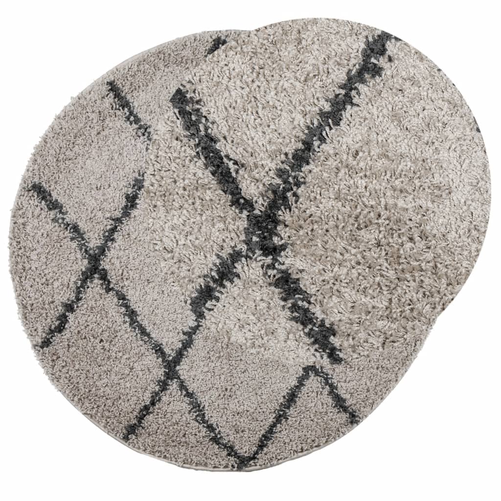vidaXL Shaggy Rug PAMPLONA High Pile Modern Beige and Anthracite Ø 240 cm