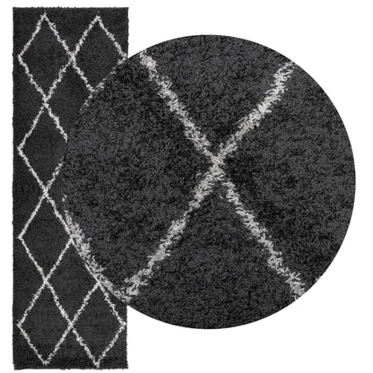 vidaXL Shaggy Rug PAMPLONA High Pile Modern Black and Cream 80x250 cm