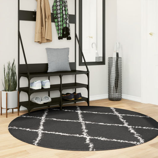 vidaXL Shaggy Rug PAMPLONA High Pile Modern Black and Cream Ø 160 cm