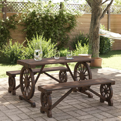 vidaXL Garden Dining Set | Burnt Wood | Solid Fir Wood | Medium | Durable