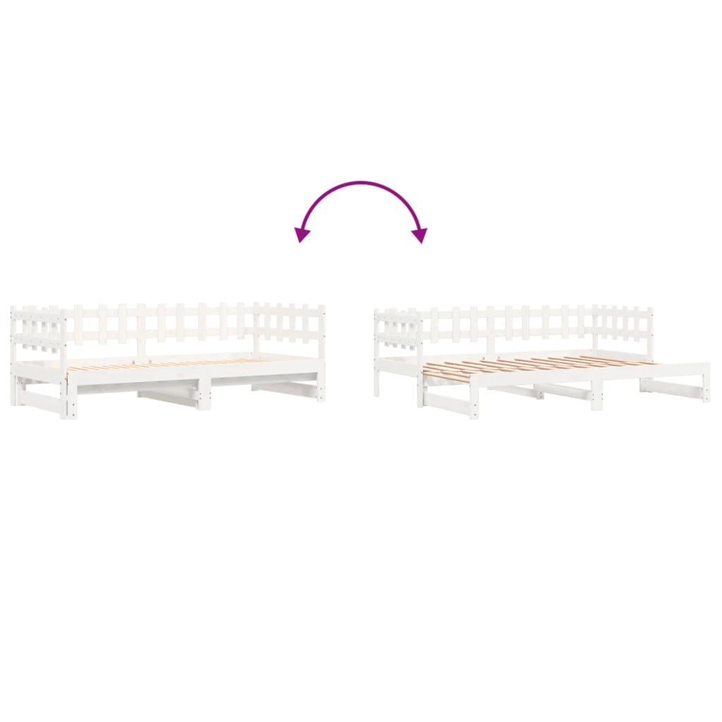 vidaXL Pull-out Day Bed without Mattress White 2x(80x200) cm Solid Wood
