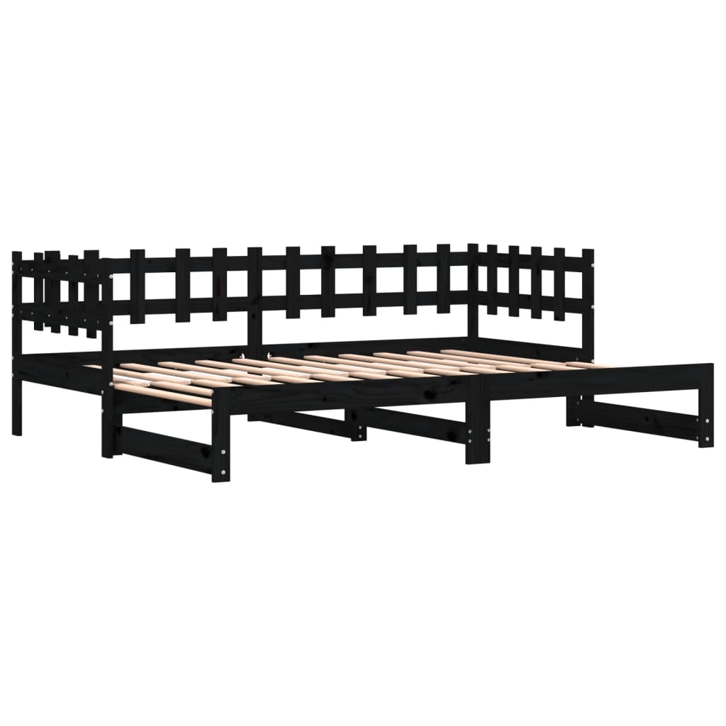 vidaXL Pull-out Day Bed without Mattress Black 2x(80x200) cm Solid Wood