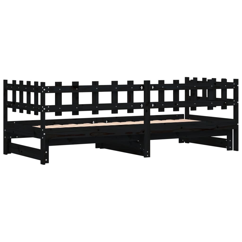 vidaXL Pull-out Day Bed without Mattress Black 2x(80x200) cm Solid Wood