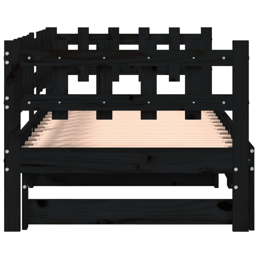 vidaXL Pull-out Day Bed without Mattress Black 2x(80x200) cm Solid Wood