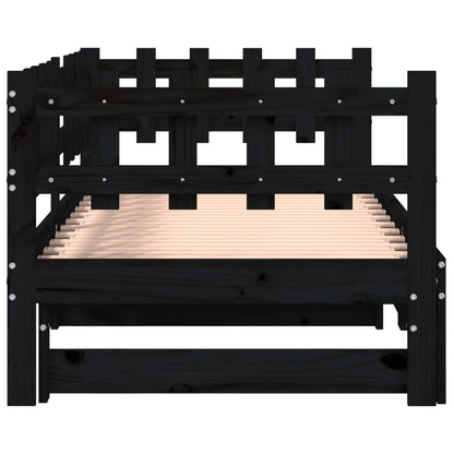vidaXL Pull-out Day Bed without Mattress Black 2x(80x200) cm Solid Wood