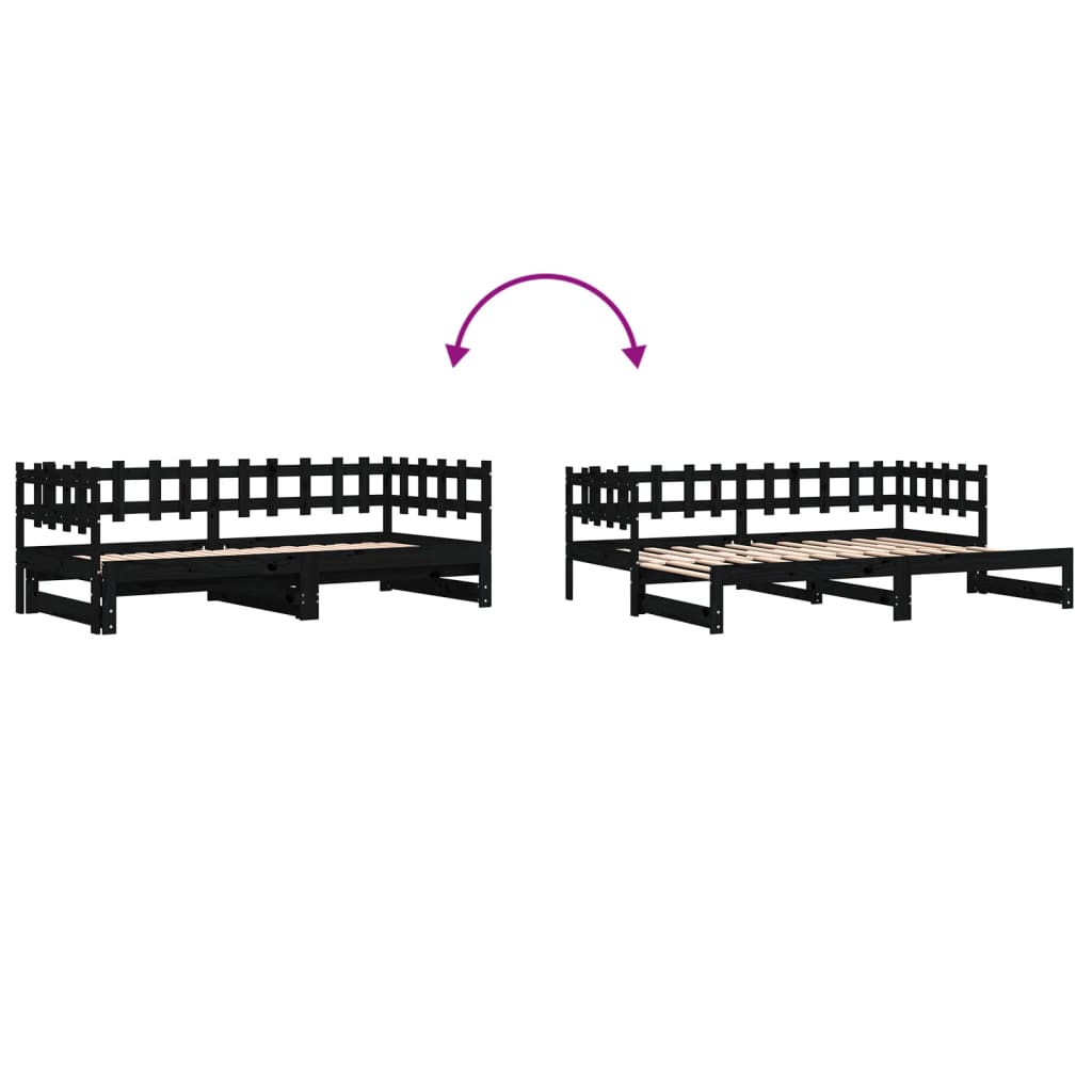 vidaXL Pull-out Day Bed without Mattress Black 2x(80x200) cm Solid Wood