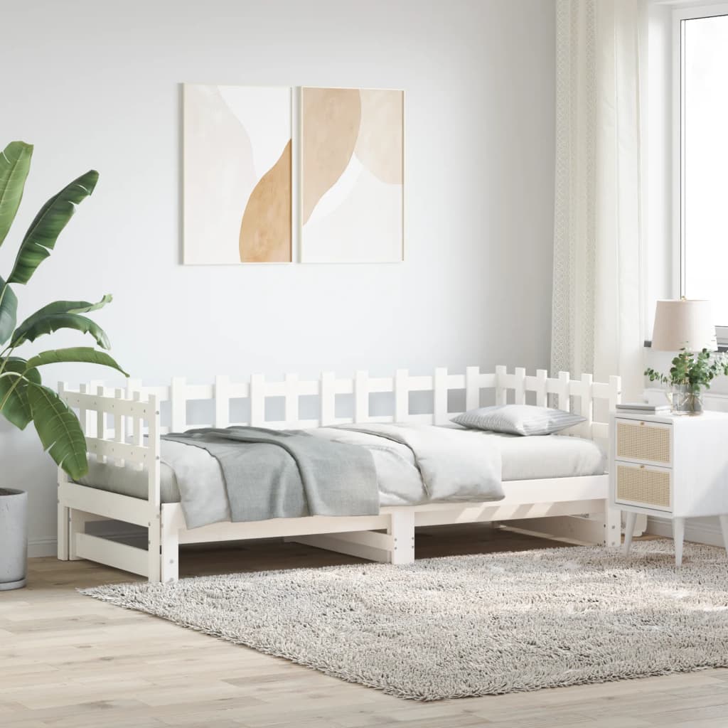 vidaXL Pull-out Day Bed without Mattress White 2x(90x200) cm Solid Wood