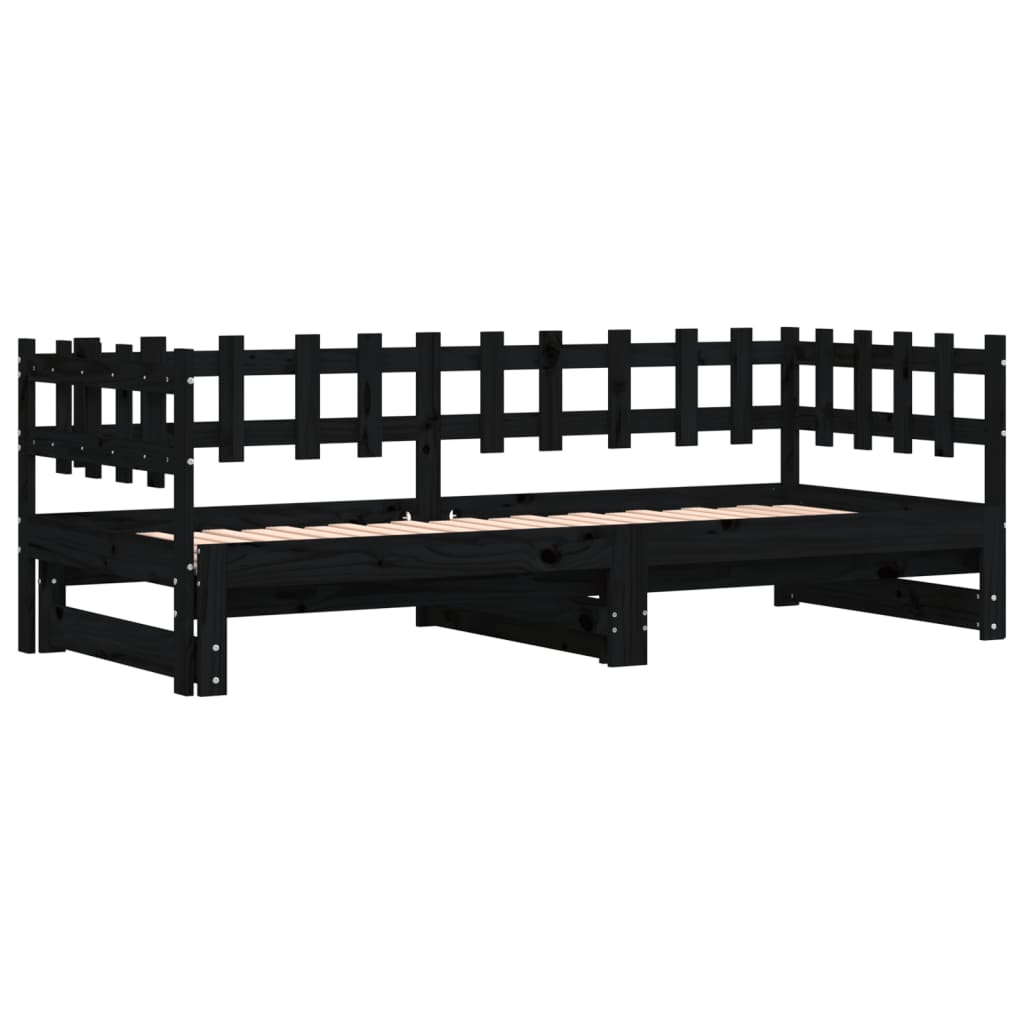 vidaXL Pull-out Day Bed without Mattress Black 2x(90x190) cm Solid Wood