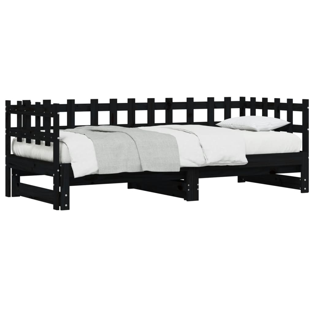vidaXL Pull-out Day Bed without Mattress Black 2x(90x190) cm Solid Wood