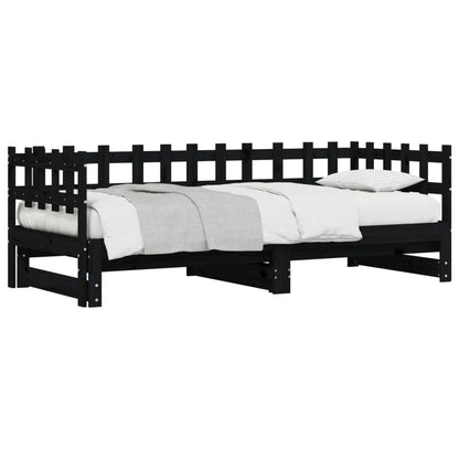 vidaXL Pull-out Day Bed without Mattress Black 2x(90x190) cm Solid Wood