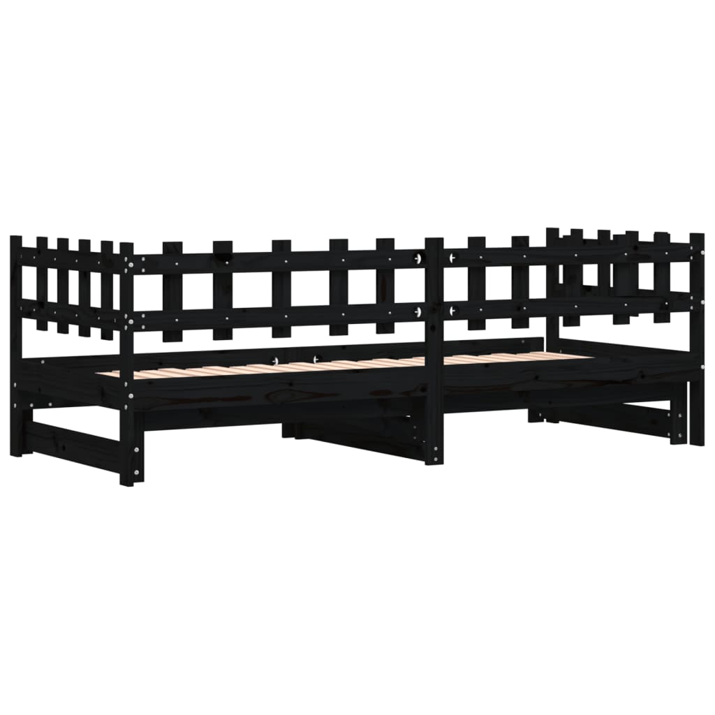 vidaXL Pull-out Day Bed without Mattress Black 2x(90x190) cm Solid Wood