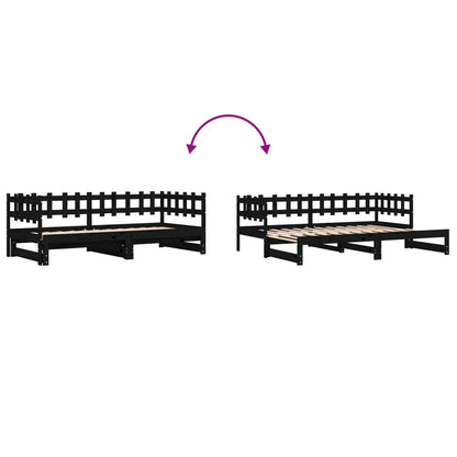 vidaXL Pull-out Day Bed without Mattress Black 2x(90x190) cm Solid Wood