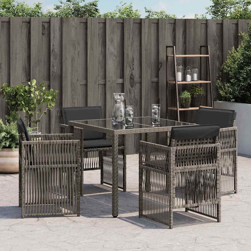 vidaXL Garden Chairs with Cushions 4 pcs Grey Poly Rattan