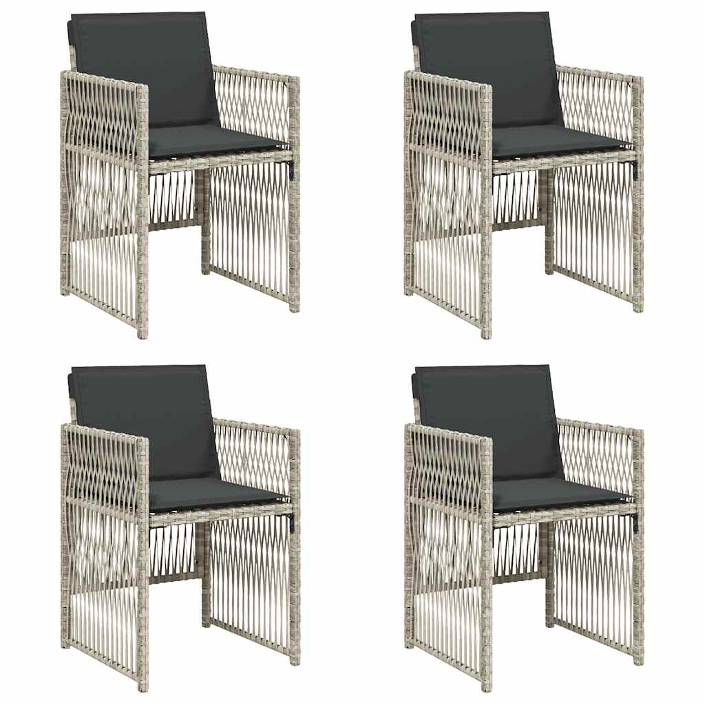 vidaXL Garden Chairs with Cushions 4 pcs Light Grey Poly Rattan