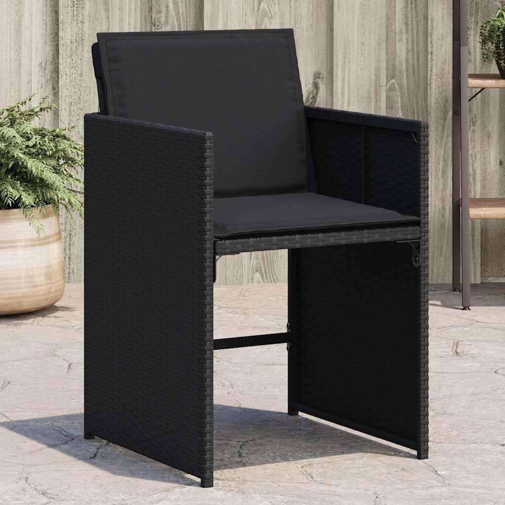 vidaXL Garden Chairs with Cushions 4 pcs Black Poly Rattan