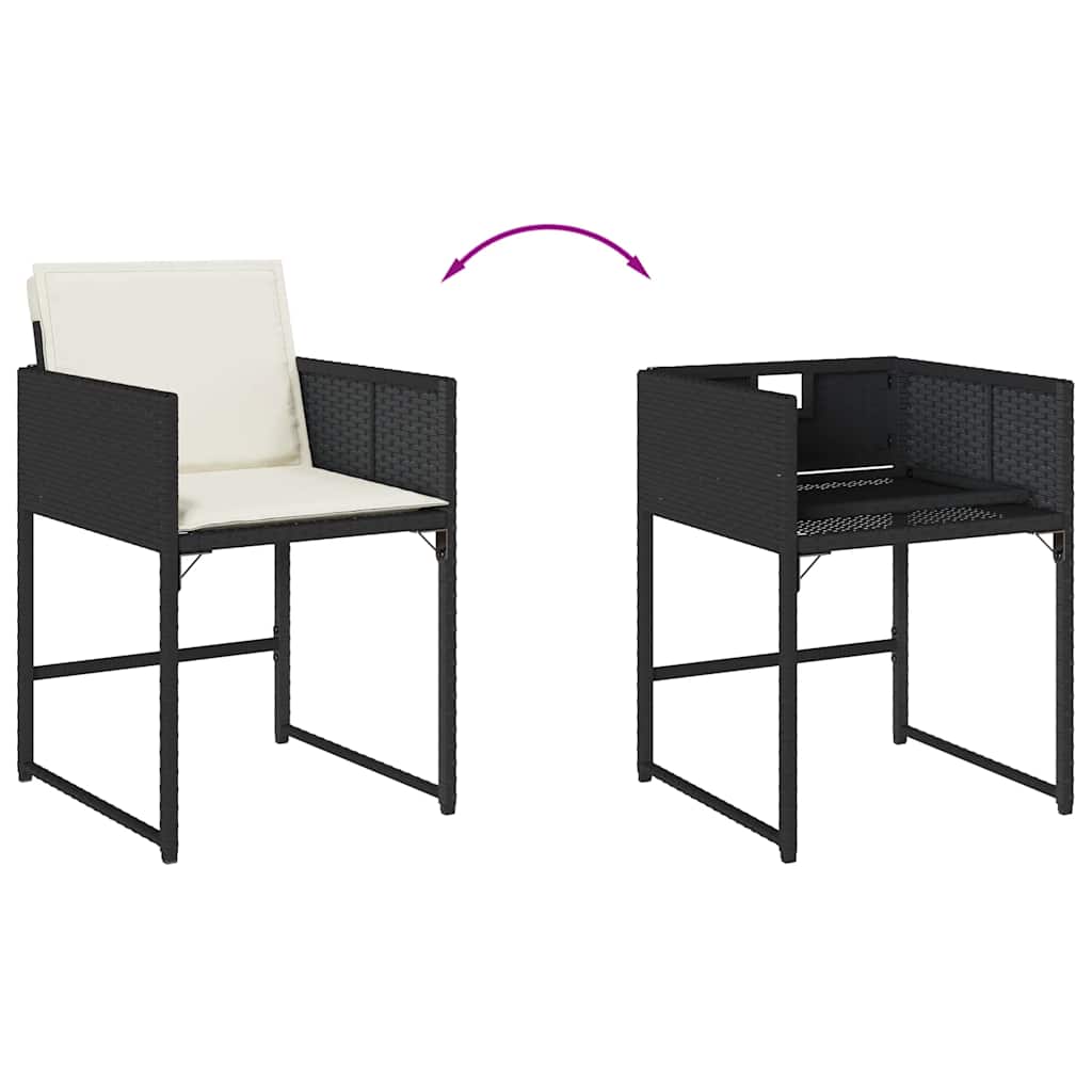 vidaXL Garden Chairs with Cushions 4 pcs Black Poly Rattan