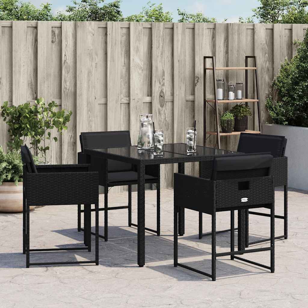 vidaXL Garden Chairs with Cushions 4 pcs Black Poly Rattan