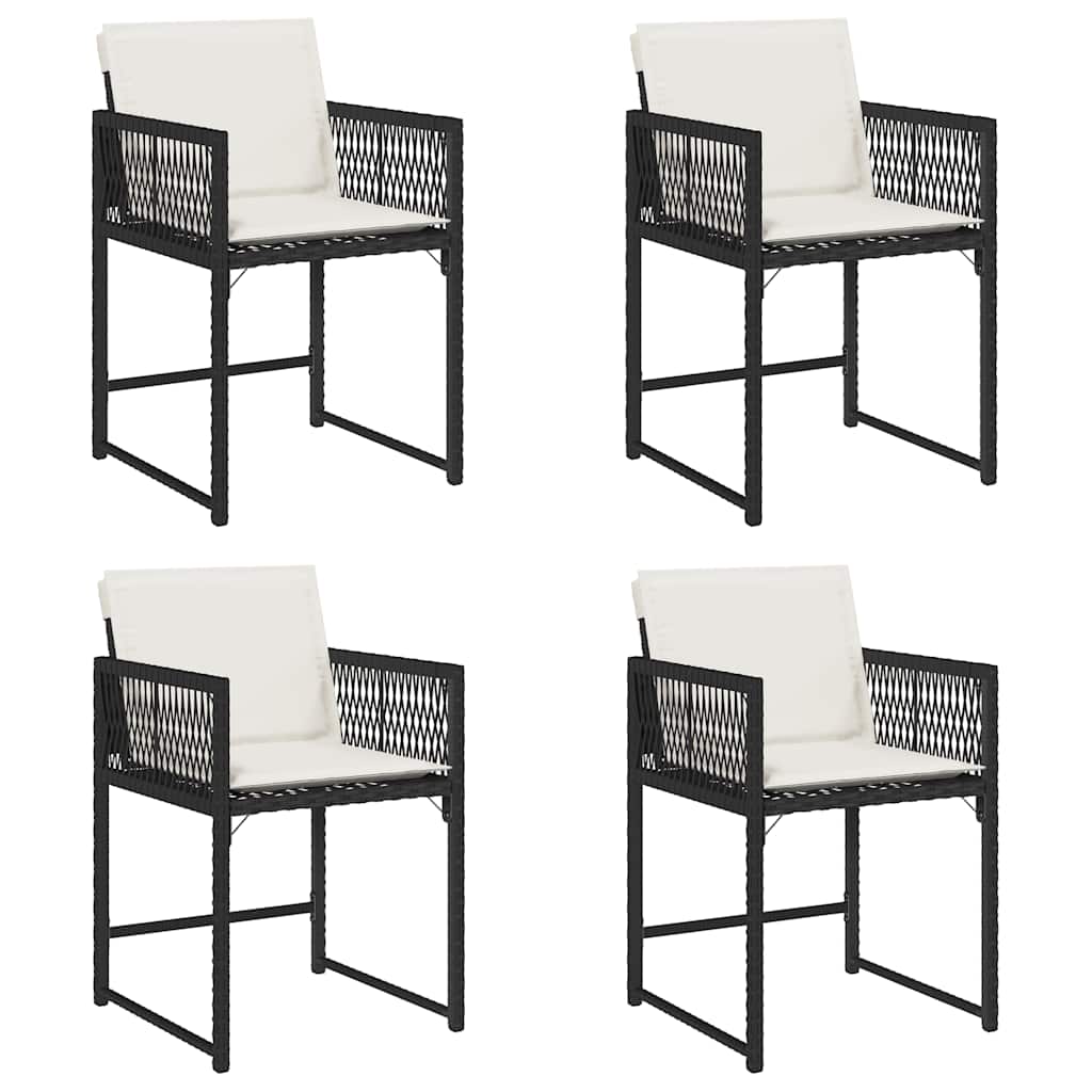 vidaXL Garden Chairs with Cushions 4 pcs Black Poly Rattan
