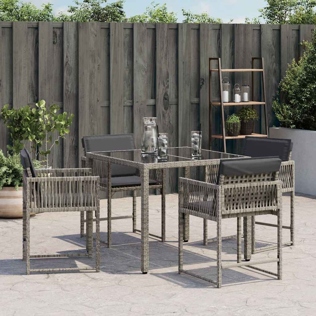 vidaXL Garden Chairs with Cushions 4 pcs Grey Poly Rattan