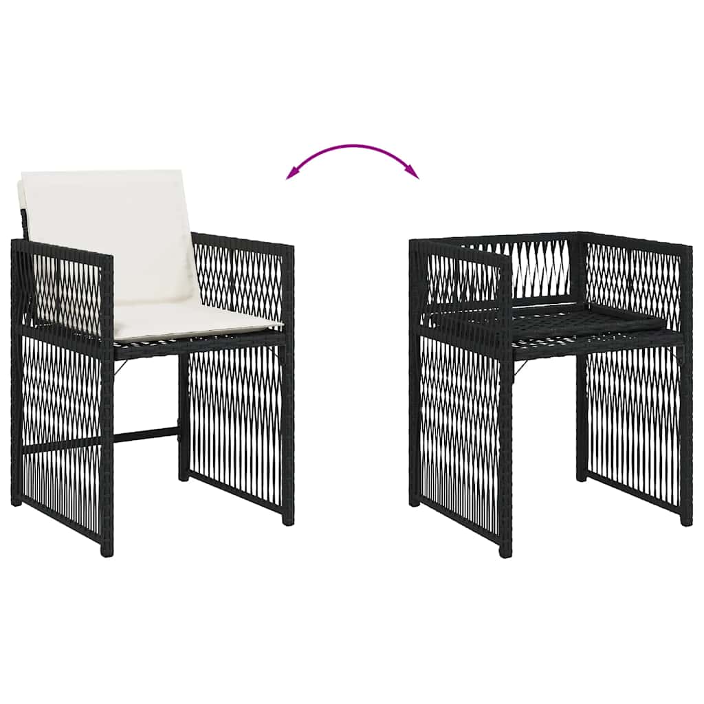 vidaXL Garden Chairs with Cushions 4 pcs Black Poly Rattan