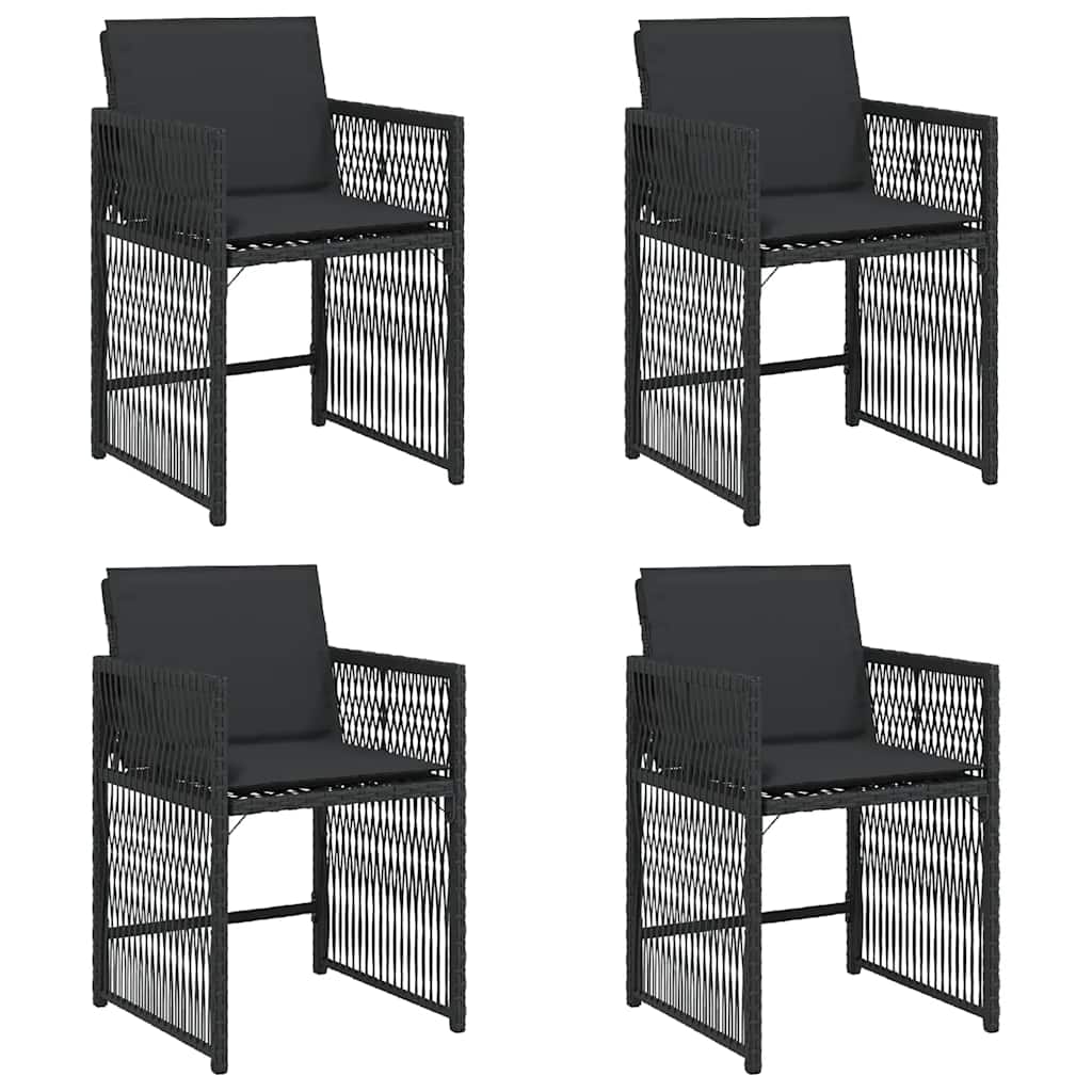 vidaXL Garden Chairs with Cushions 4 pcs Black Poly Rattan