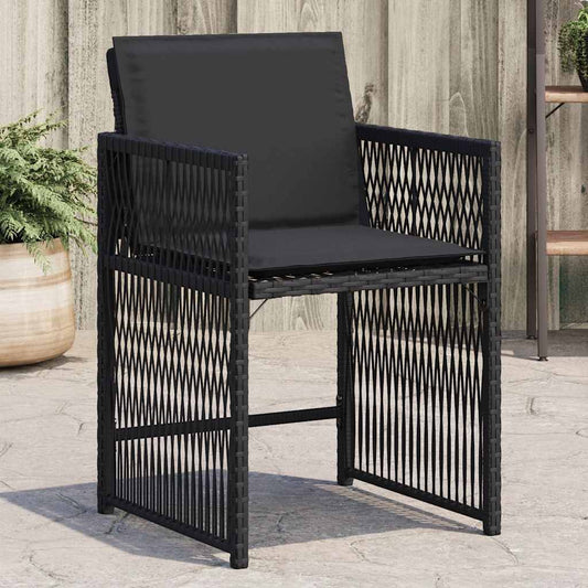 vidaXL Garden Chairs with Cushions 4 pcs Black Poly Rattan