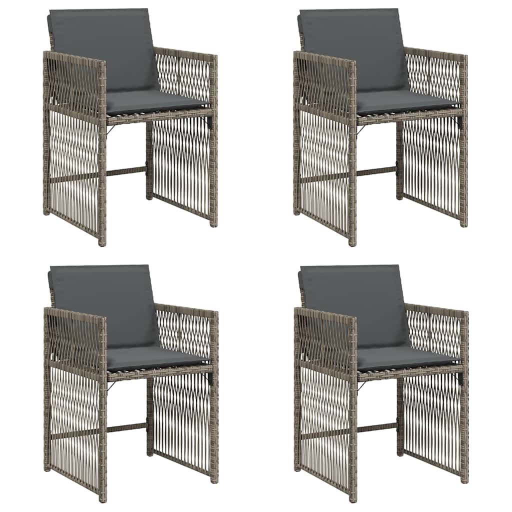 vidaXL Garden Chairs with Cushions 4 pcs Grey Poly Rattan